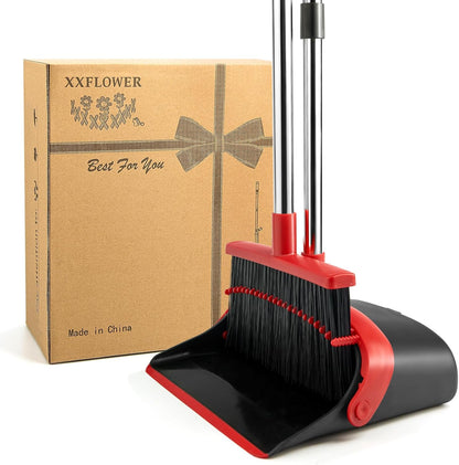 Broom and Dustpan Set, Long Handle Lightweight Dustpans with Broom Combo for Home, Indoor&Outdoor Sweeping for Home Room Kitchen Office Lobby (Charcoal)