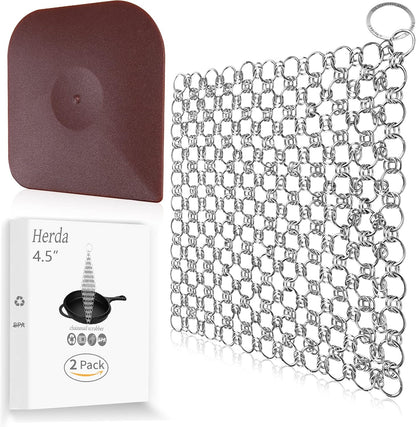 2Pack 4" Chain Mail Cast Iron Cleaner Scrubber, 316 Chainmail Scrubber Cast Iron Skillet Cleaning Brush, Chainmail Scrubbing Metal Scrub Tool to Clean Dutch Oven Carbon Steel Wok Grill Pan Pot
