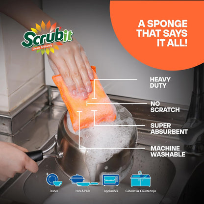 SCRUBIT Reusable Sponges for Dishes - 12 Pack Microfiber Sponges Kitchen Dish Scrubber, Machine Washable & Non-Scratch Scrubbers (Blue)