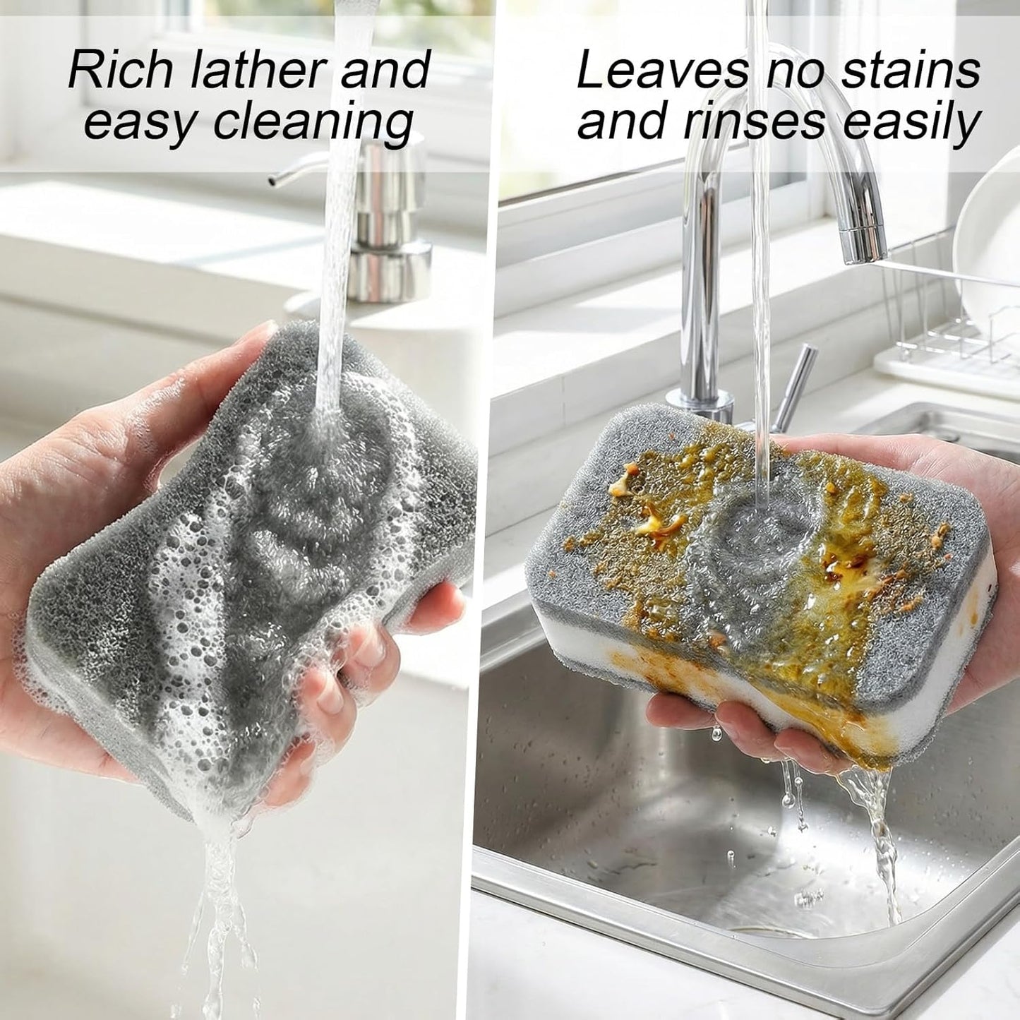40 Pack Kitchen Dishwashing Sponge Bulk, Non Scratch Dishes Scouring Pad, Odor-Free Cleaning Sponge Wipes for Travel, Camping, Apartments