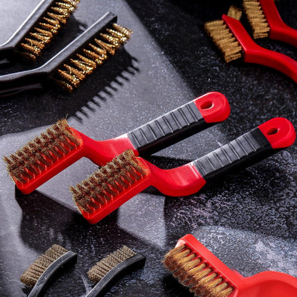 Sumind 30 Pcs Wire Cleaning Brush Set Nylon/ Stainless Steel/ Brass Metal Brush with Curved Handle Grip Paint Remover for Cleaning Rust Grout Cleaner (Nylon, Brass, Stainless Steel)