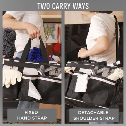 SCAVATA Wearable Cleaning Caddy Organizer with Handle & Shoulder Straps for Housekeepers, Under Sink & Car Cleaning Tool Organizer Bag with 4 Foldable Dividers (Green)