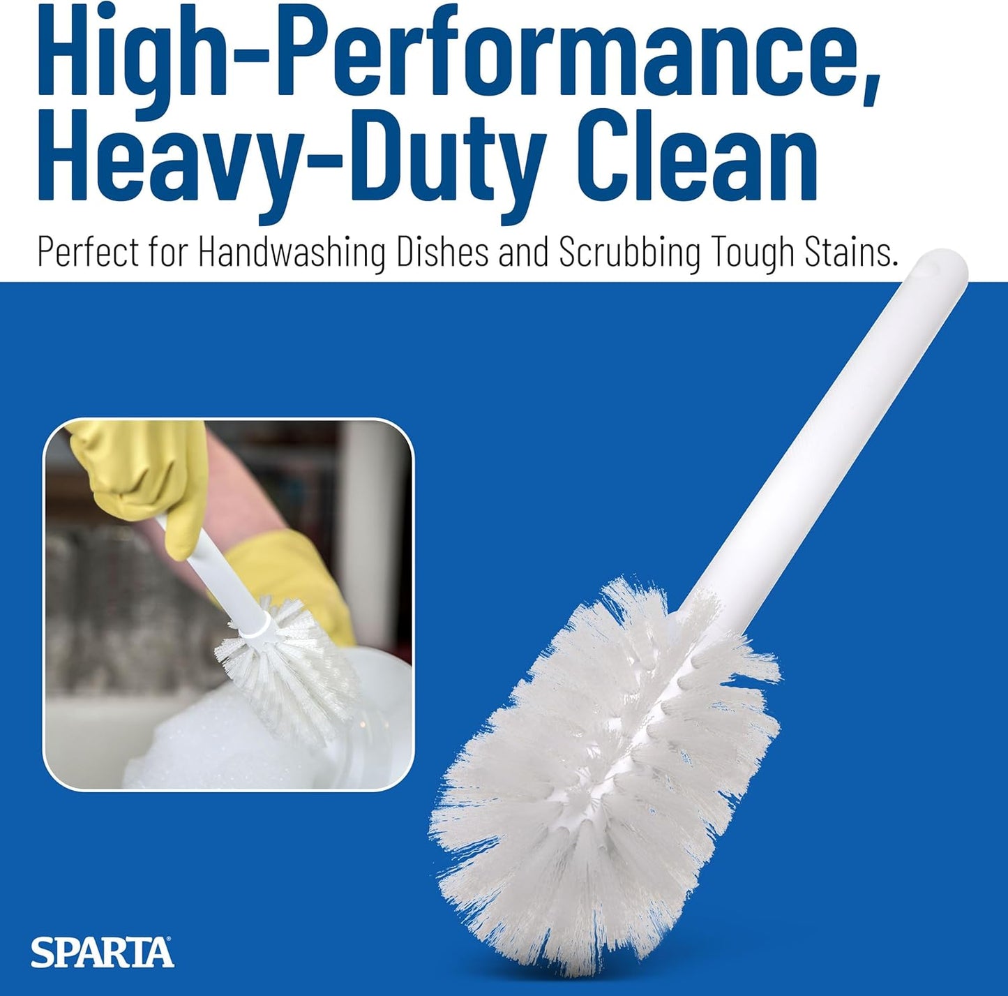 SPARTA Large Water Bottle Brush Ideal for Wide-Mouth Jars, Bottles and Tumblers, Dishwashing Tool with Handle for Home and Commercial Kitchens, Plastic, 12 Inches, White
