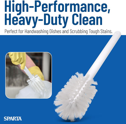 SPARTA Large Water Bottle Brush Ideal for Wide-Mouth Jars, Bottles and Tumblers, Dishwashing Tool with Handle for Home and Commercial Kitchens, Plastic, 12 Inches, White