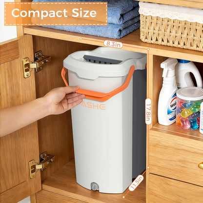 YASHE Mop and Bucket Set with Detachable Space-Saving Bucket, Mop for Floor Cleaning with Wringer, Wall Mop with 360° Rotating Mop Head, 2 Reusable Microfiber Mop Pads