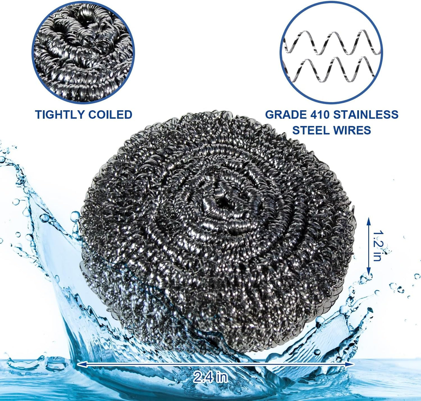 Metal Scrubber Kkuadcehi 6 Pcs Steel Wool Scrubber, Stainless Steel, Metal Sponge, for Cleaning Kitchen, Cleaning Dishes， Pots, Stove, Dish, Oven (6)