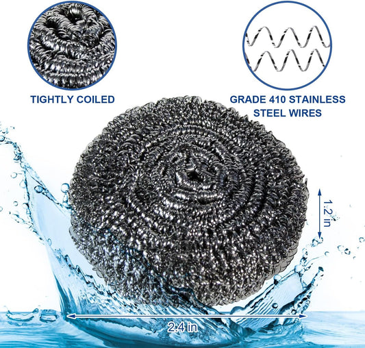 Metal Scrubber Kkuadcehi 6 Pcs Steel Wool Scrubber, Stainless Steel, Metal Sponge, for Cleaning Kitchen, Cleaning Dishes， Pots, Stove, Dish, Oven (6)