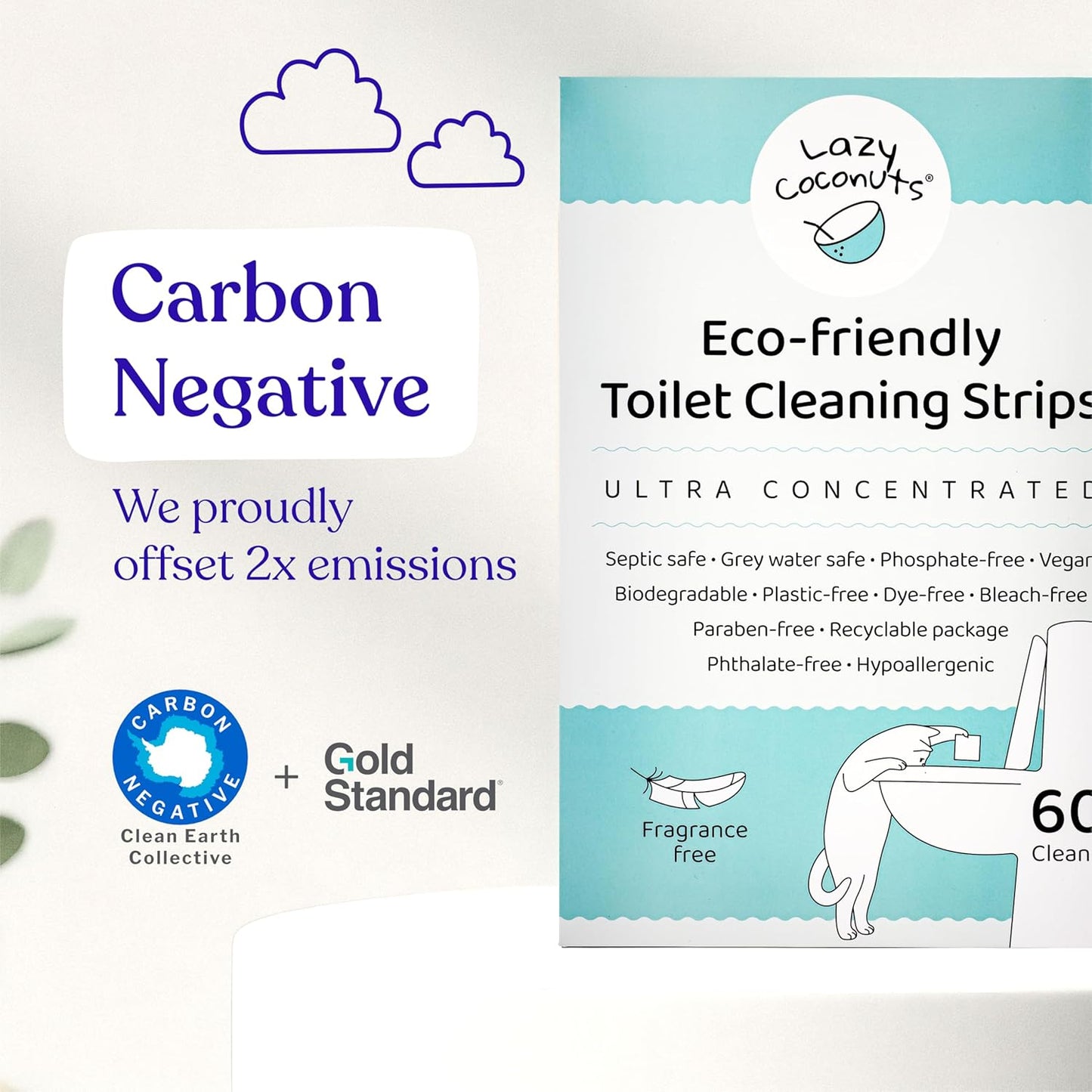 Lazy Coconuts Toilet Bowl Cleaner Strips - 60 Cleans, Plastic-free, Dye-free, With Lemon Essential Oil