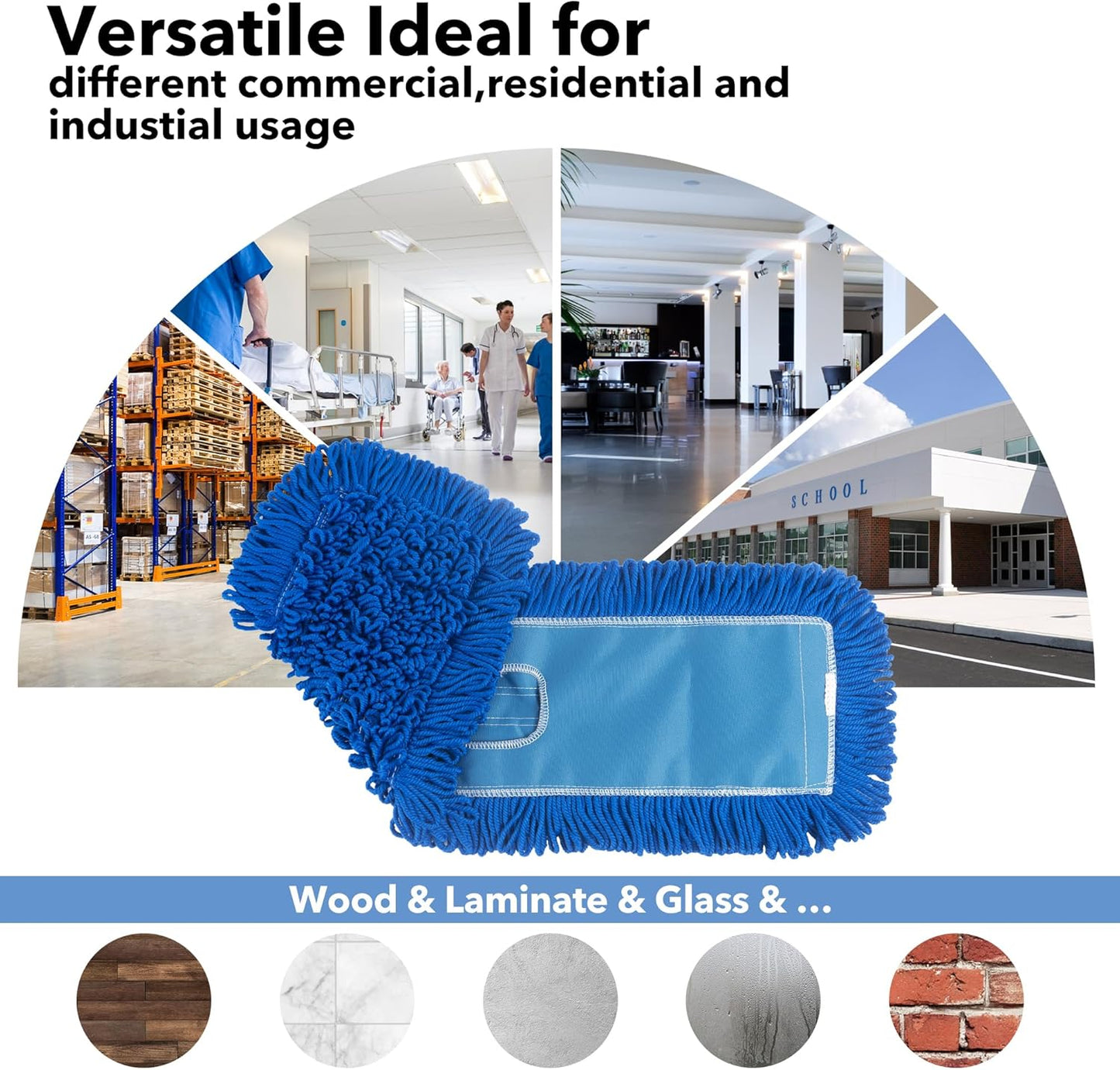 Matthew Cleaning 24'' Industrial Strength Cotton Dust Mop Refill Washable Replacement Heads for Residential & Commercial Use Fit Standard Dust Mop Frames, Hardwood, Laminate, Concrete Floors 3 Pack
