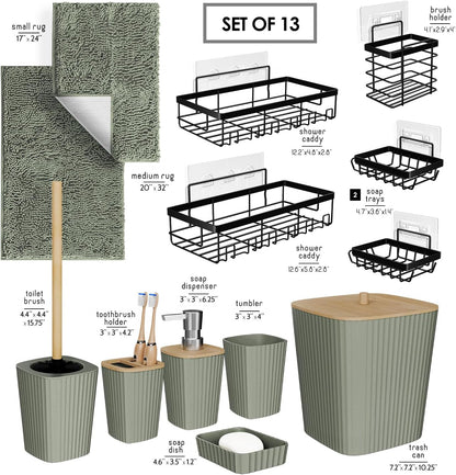 Clara Clark Bathroom Set - Sage Green Bathroom Accessories Set, 6PC Bathroom Accessory Set, Bathroom Sets with Toilet Brush, Trash Can & Soap Dispenser