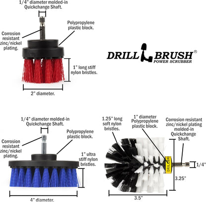 Drillbrush Drill Brush Attachment Set for Bathroom Cleaning – Power Scrubber Brush Kit for Tub, Tile, Shower, and Grout – All-Purpose Household Cleaning Brushes for Drill - Electric Grout Cleaner Kit