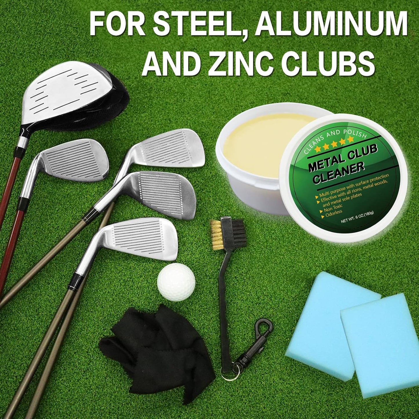 Golf Iron Polishing Kit Club Cleaner Polish Cleaning Solution Golf Club Care Set Golf Brush Cleaner Sponge Value Pack