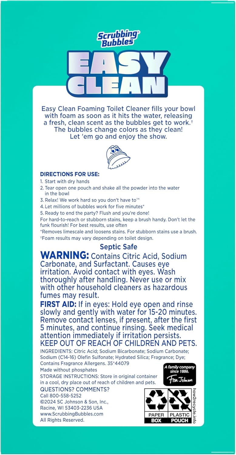 Scrubbing Bubbles Easy Clean Foaming Toilet Bowl Cleaner, Easy Toilet Drop In Powder Pouches, 100g (5 Pouches)
