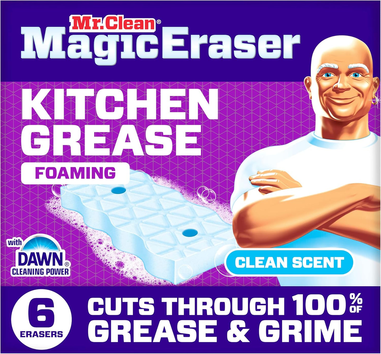 Mr. Clean Magic Eraser Foaming Sponge, All Purpose Cleaner, Dawn Cleaning Power, Wall Cleaner, Sneaker Cleaner, Oven Cleaner, Kitchen, Bathroom, Shower Cleaning Supplies, Scrubber, Ultra Foamy, 5ct