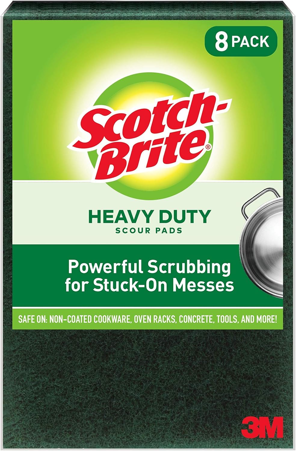 Scotch-Brite Heavy Duty Scouring Pad, Dish Scrubber for Kitchen + Outdoor, 8 Scrub Pads for Uncoated Pots and Pans, Cast Iron Cooktops, Grill Grates, Oven Racks, & BBQ, Durable, Long-Lasting