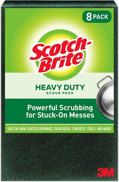 Scotch-Brite Heavy Duty Scouring Pad, Dish Scrubber for Kitchen + Outdoor, 8 Scrub Pads for Uncoated Pots and Pans, Cast Iron Cooktops, Grill Grates, Oven Racks, & BBQ, Durable, Long-Lasting