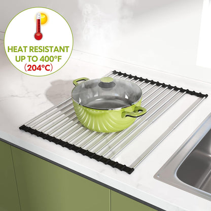 JASIWAY Dish Drying Rack in Sink, Expandable Stainless Steel Dish Drainers for Kitchen Counter, Dish Dryer Rack for Inside Sink, Over The Sink Dish Racks with Utensil Holder, Silver