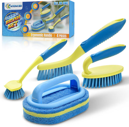 KOKSI Cleaning Brush for Bathroom Kitchen Bathtub Toilet Cleaner All Purpose Shower Sponge Scrubbing Brush with Ergonomic Handle