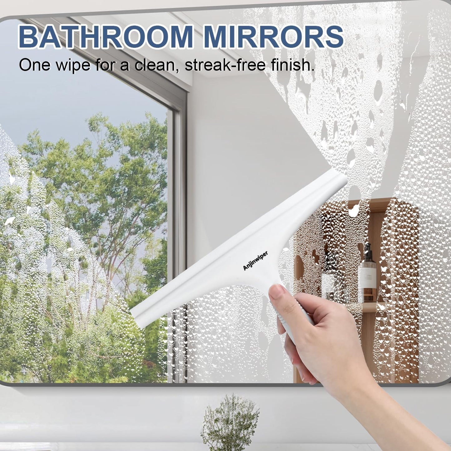Silicone Shower Squeegee with Hook, Bathroom Squeegee for Shower Glass, Squeegee for Shower Doors, Mirror and Window, Shower Squeegee for Tile Shower Walls(10 inch, White & Gray)