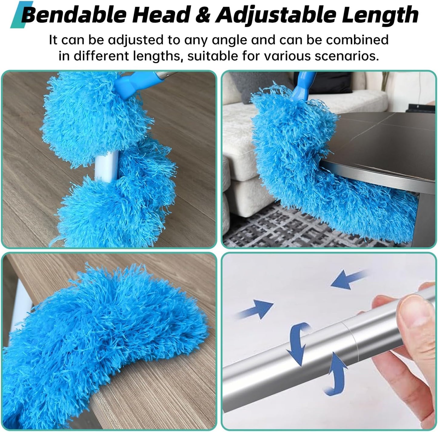DRQ Ceiling Fan Cleaner Duster, Reusable Microfiber Duster with Extension Pole, 13 to 48 Inch Fan Blade Cleaner, Removable Dusters for Cleaning Walls Bookshelves Door Window Top (Blue)