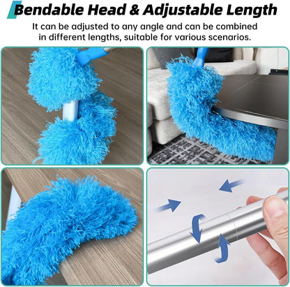DRQ Ceiling Fan Cleaner Duster, Reusable Microfiber Duster with Extension Pole, 13 to 48 Inch Fan Blade Cleaner, Removable Dusters for Cleaning Walls Bookshelves Door Window Top (Blue)