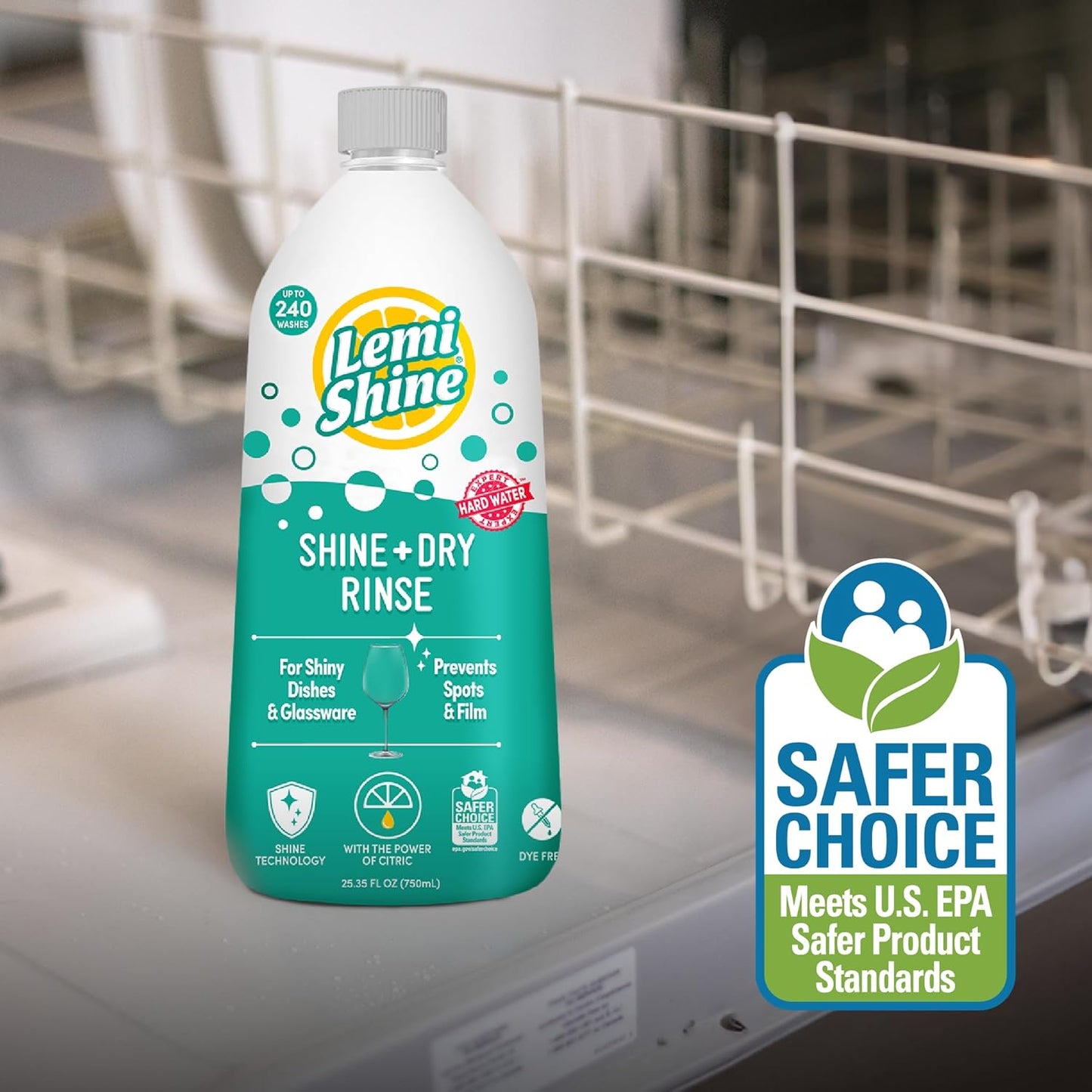 Lemi Shine Dish Detergent Booster (24 oz 2-Pack) and Rinse Aid (25.35 oz) - Hard Water Stain Removers