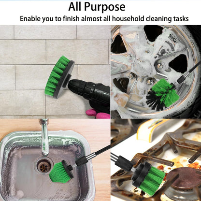 8 Pack Drill Brush Attachment Set,1/4in Power Scrubber Brush + Extend Long Rod, Power Cleaning Scrub Brush for Bathroom, Tub, Tile, Floor, Grout, Boat(White)