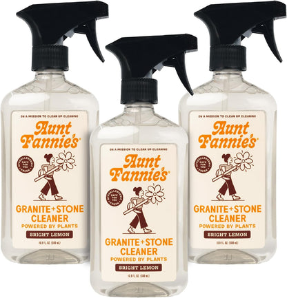 Aunt Fannie's Granite and Stone Cleaner, Plant Based Daily Countertop Spray for Granite, Stone, Marble, Soapstone, Quartz, Slate, Laminate, and other Sealed Surfaces, Bright Lemon Scent, Pack of 1