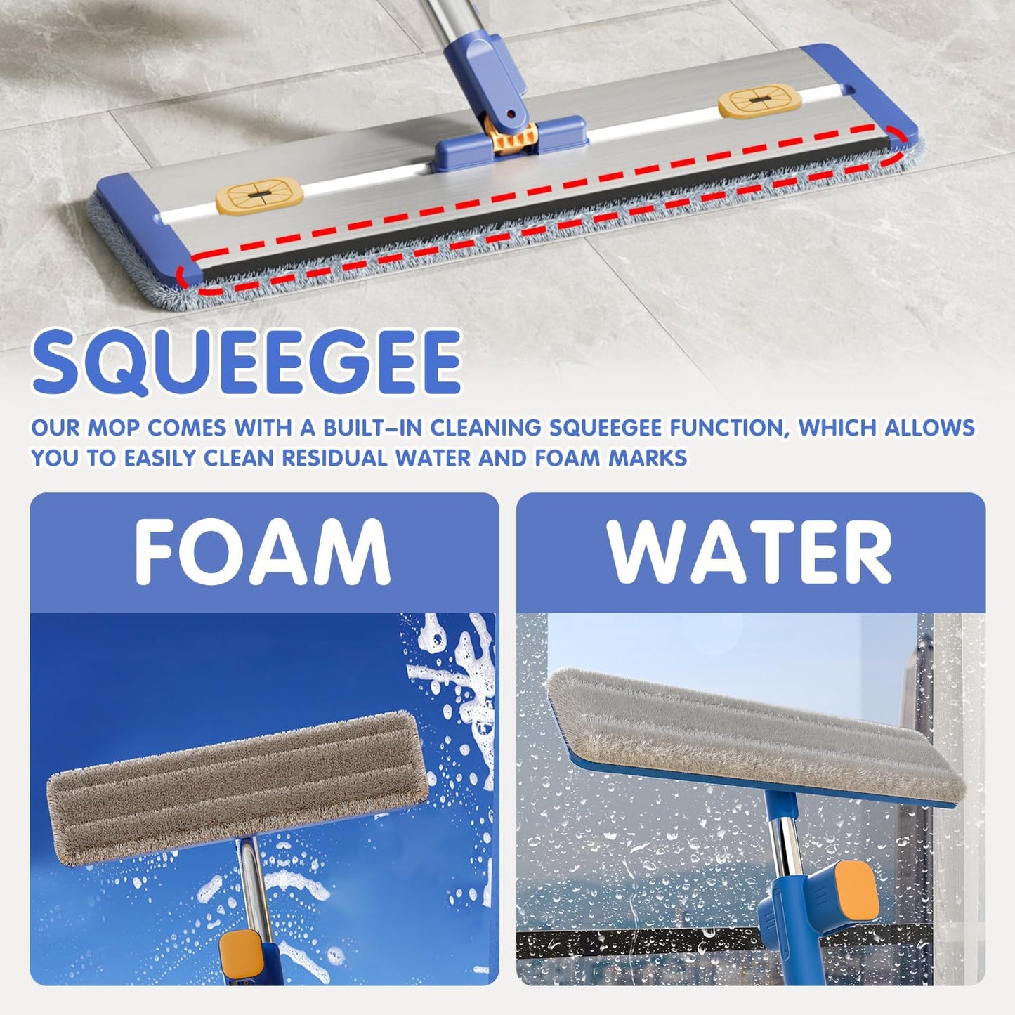 Self Wringing Microfiber Flat Mop and Bucket System with 16.5" Large Head and 55" Long Handle for Floor Wall Cleaning, 5 Microfiber Pads and Foldable Bucket, Wet and Dry