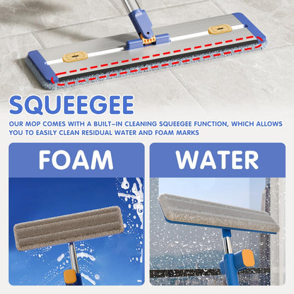 Self Wringing Microfiber Flat Mop and Bucket System with 16.5" Large Head and 55" Long Handle for Floor Wall Cleaning, 5 Microfiber Pads and Foldable Bucket, Wet and Dry