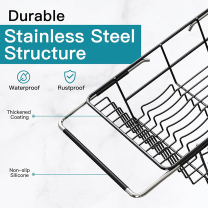 JASIWAY Dish Drying Rack in Sink, Expandable Stainless Steel Dish Drainers for Kitchen Counter, Dish Dryer Rack for Inside Sink, Over The Sink Dish Racks with Utensil Holder, Silver