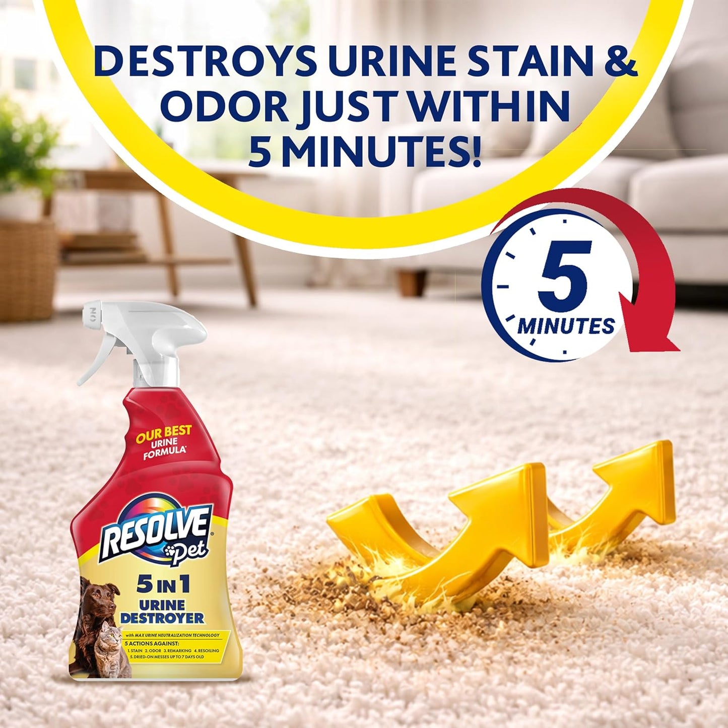 Resolve Pet Specialist Urine Destroyer Carpet Cleaner Spray – Urine Eliminator for Pet Stains & Odors Up to 7 Days Old, 22oz