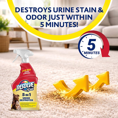 Resolve Pet Specialist Urine Destroyer Carpet Cleaner Spray – Urine Eliminator for Pet Stains & Odors Up to 7 Days Old, 22oz