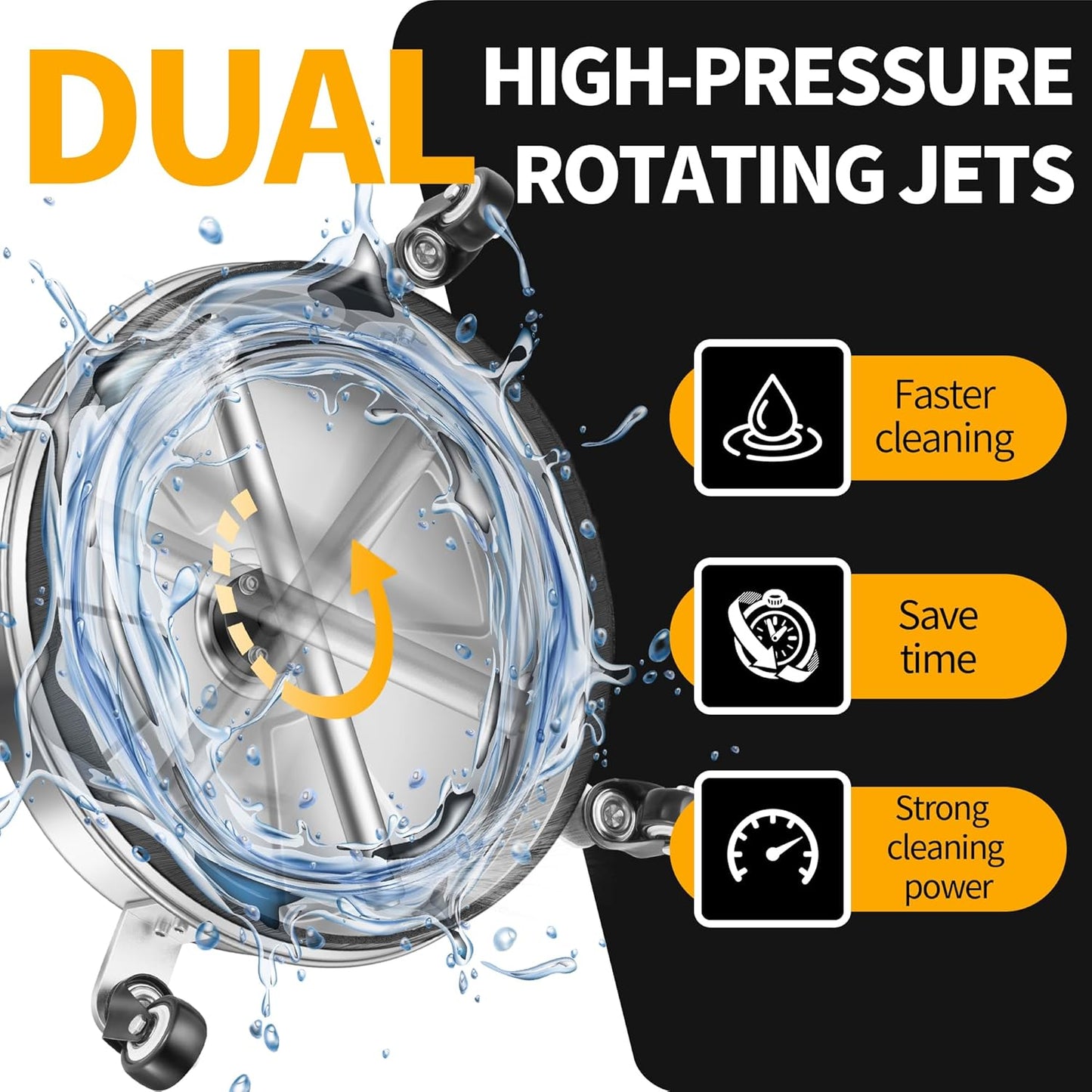14" Pressure Washer Surface Cleaner with 4 Wheels - Stainless Steel Surface Cleaner for Pressure Washer Attachment for Concrete, Patio, Sidewalk, Deck and Driveways - PWS14