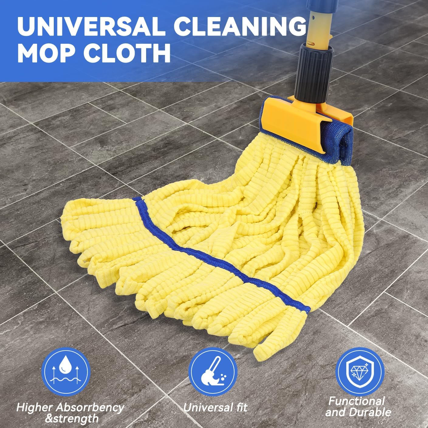 Heavy Duty Commercial Mop Head Replacement Microfiber Tube Mop Heads for Floor Cleaning: 3 Packs Looped End Wet Mop Head Refill for Home Commercial Industrial Use (Yellow)