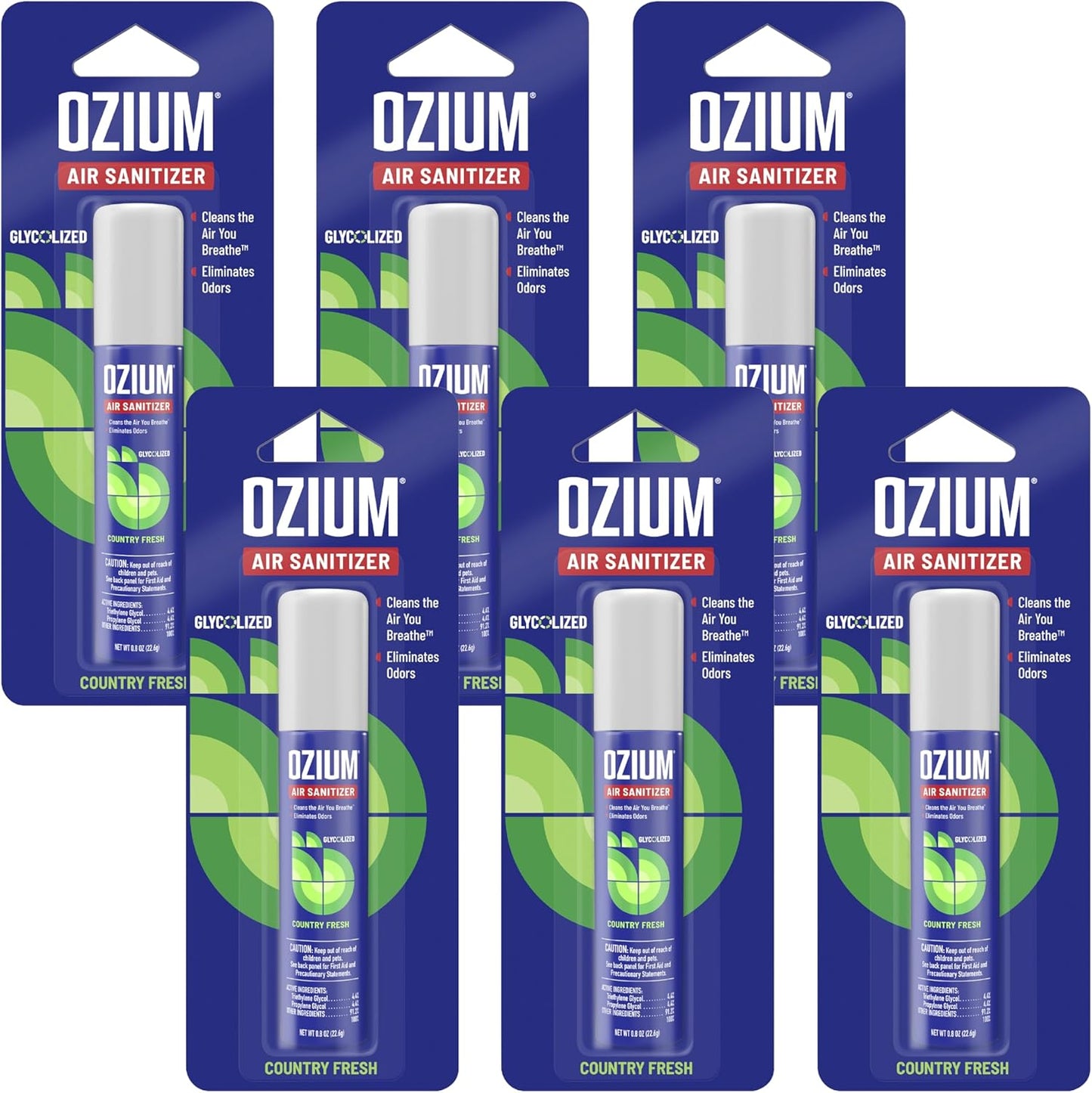 Ozium 0.8 oz. Air Sanitizer & Odor Eliminator for Homes, Cars, Offices and More, Original Scent, Pack of 6