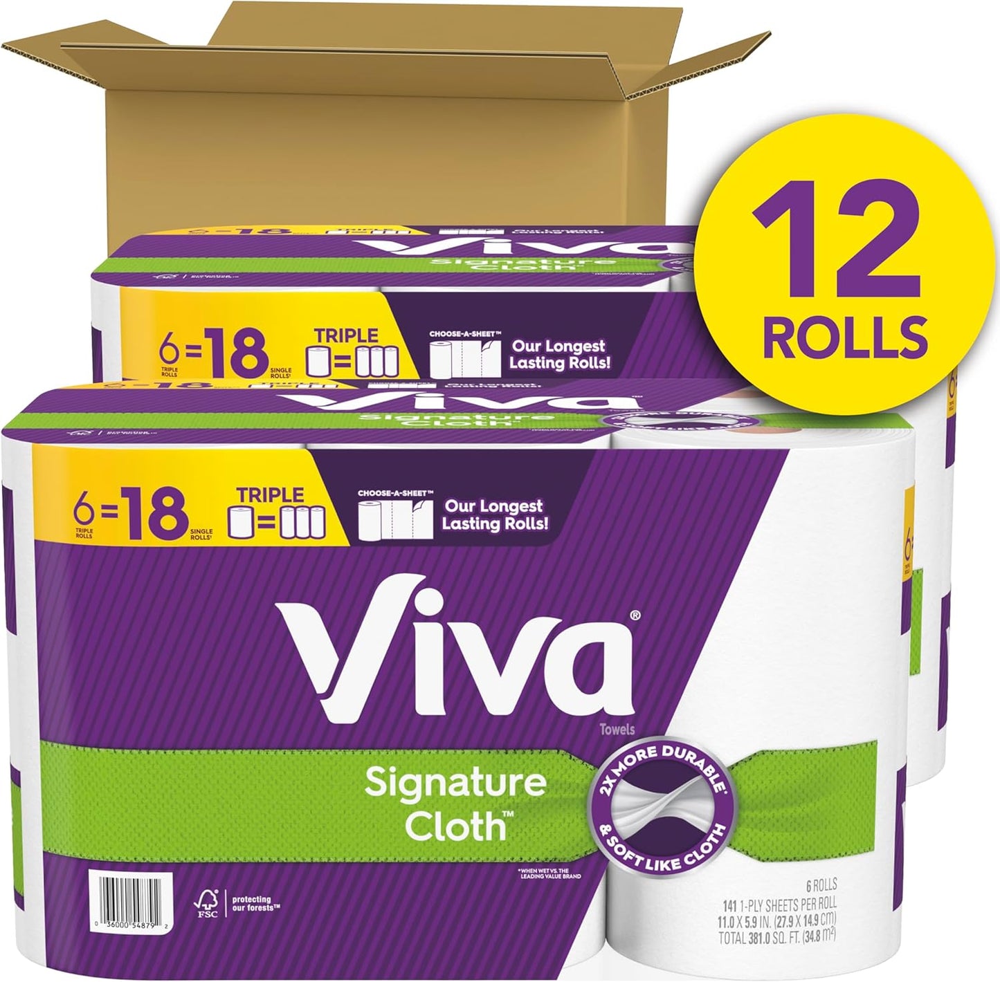 Viva Multi-Surface Cloth Paper Towels, Choose-A-Sheet Size, 12 Triple Rolls, 165 Sheets per Roll (Packaging May Vary)
