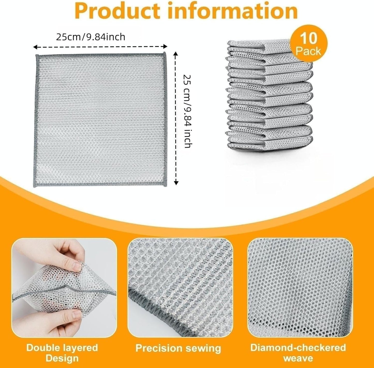 Extra-Large Size Multipurpose Wire Dishwashing Rag,Non Scratch Wire Dishcloth, Reusable Steel Wool Scrubber,Non-Scratch,Quick-Drying,Multi-Purpose for Kitchen,Bathroom Cleaning (15)