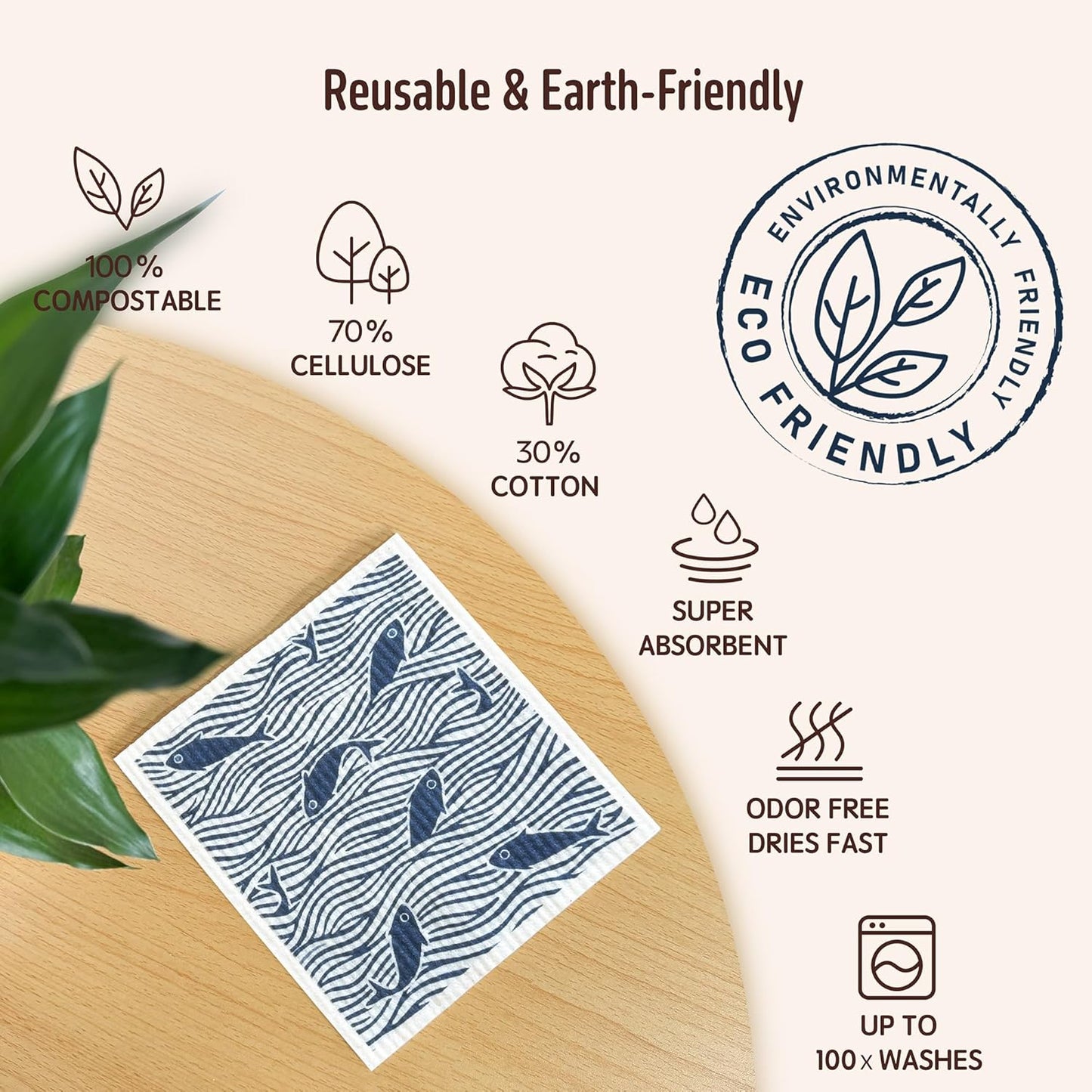 Swedish Dishcloths for Kitchen, Swedish Dish Cloths 5 Pack, Super Absorbent Reusable Paper Towels Washable, Biodegradable, Quick Drying, Dishwasher Safe