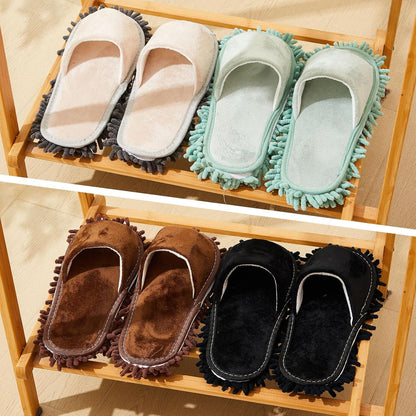 Jecery 4 Pair Washable Microfiber Mop Slippers Detachable Dusting Shoes for Floor Cleaning, Office & Home Use Suitable for Women & Men(Blue, Brown, Beige, White,L Size)