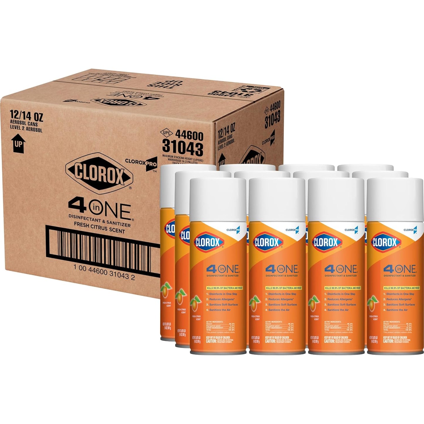 CloroxPro 4 in One Disinfecting Cleaner, Industrial Cleaning, 14 Ounce Spray Can, (12 Pack)