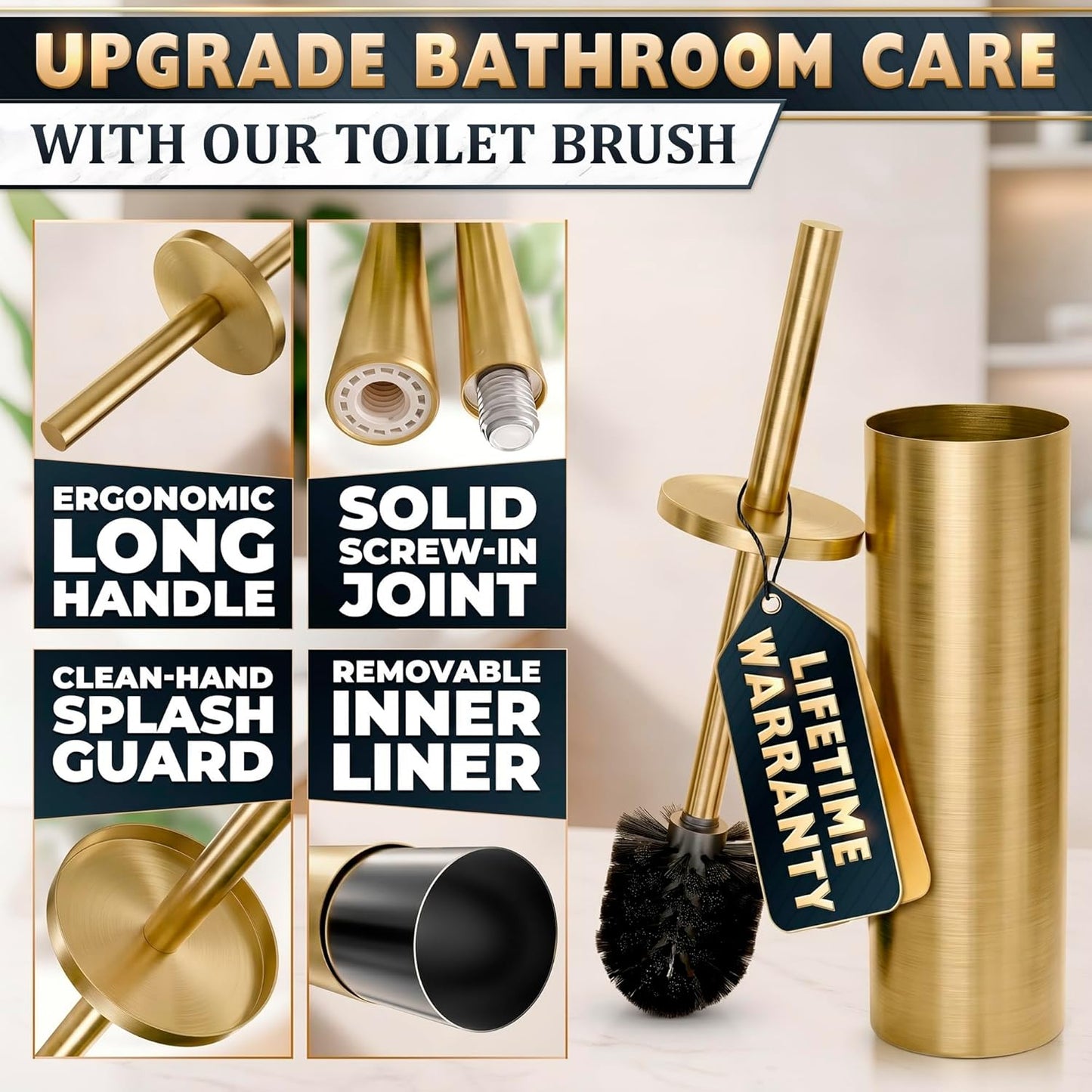 Stylish Stainless Steel Toilet Brush and Holder Set - Silver Toilet Bowl Brush and Holder with Splash Cover, Sturdy Bristles, Corrosion & Scratch Resistant - Elegant Design, Effective Deep Cleaning