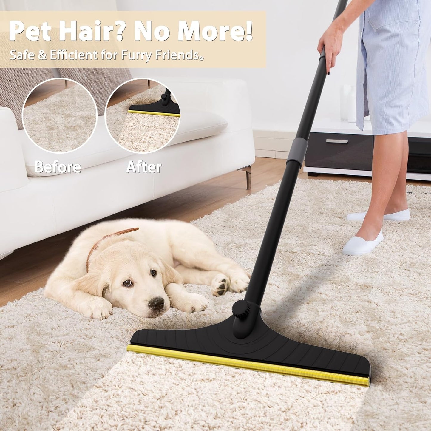 B-Land Carpet Rake for Pet Hair Removal, Reusable Pet Hair Remover with 60” Adjustable Long Handle, Carpet Scraper Dog Cat Hair Remover Tool for Rugs, Mats