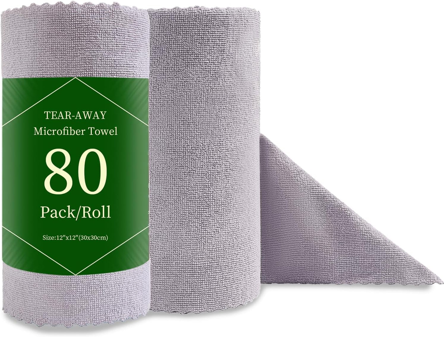80 Pack Microfiber Cleaning Cloth Roll Reusable Paper Towels 12"x12" Tear Away Cloth, Microfiber Towels for Cars, Wash Cloths, Lint Free Dark Grey Rags for House, Kitchen,Window,Cleaning Supplies