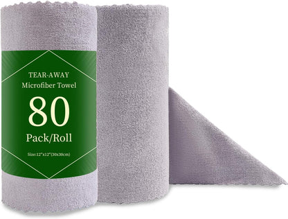 80 Pack Microfiber Cleaning Cloth Roll Reusable Paper Towels 12"x12" Tear Away Cloth, Microfiber Towels for Cars, Wash Cloths, Lint Free Dark Grey Rags for House, Kitchen,Window,Cleaning Supplies