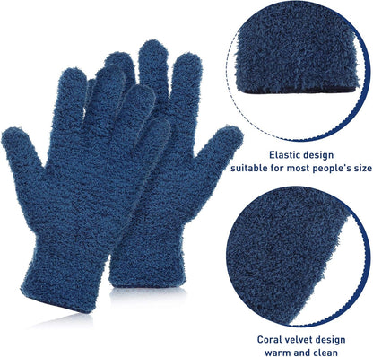 Patelai 2 Pairs Microfiber Gloves for plants Dusting Cleaning Glove Mittens House Cars Blinds Dusting(Blue, Grass Green,Large)