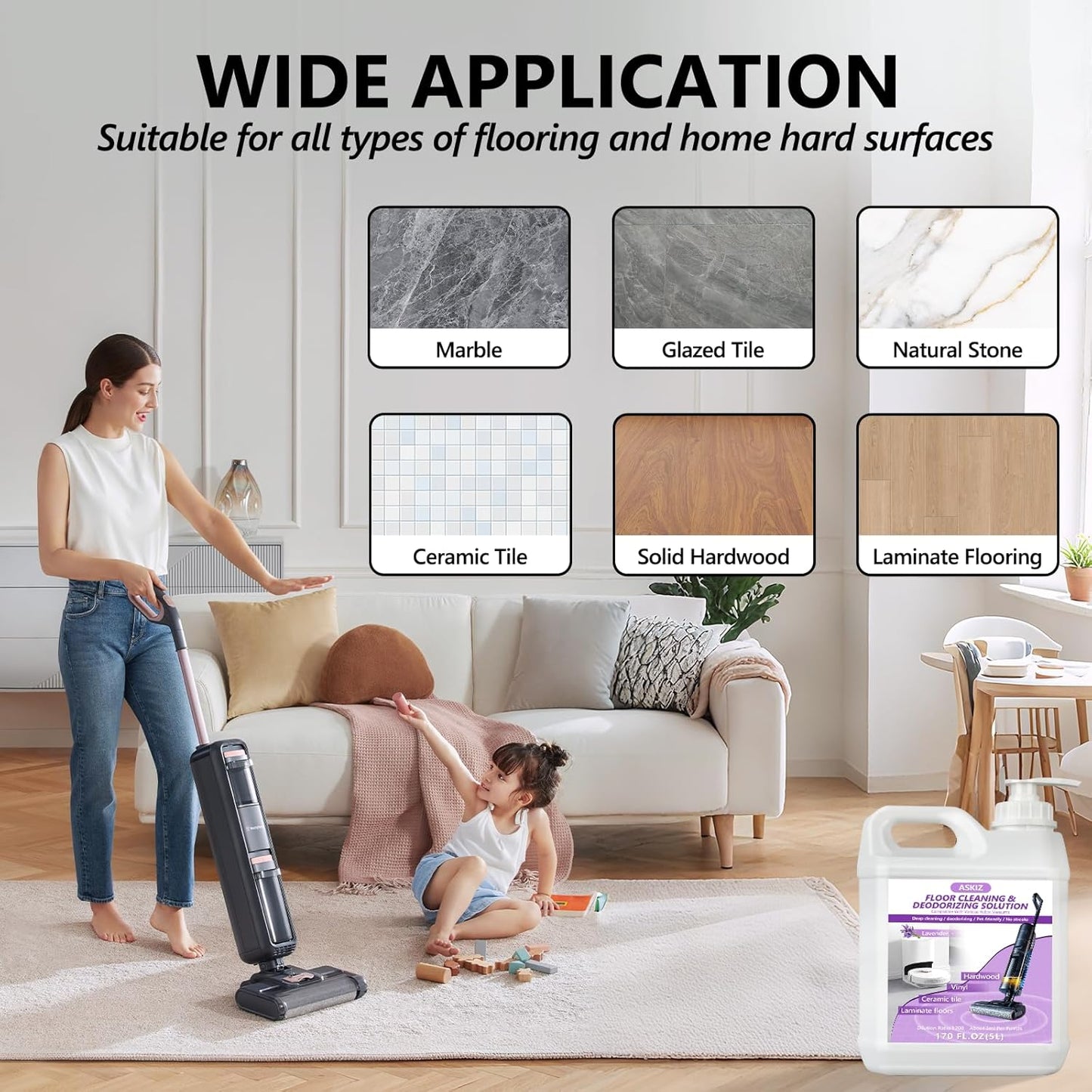 85 FL OZ Floor Cleaning Solution,Floor Cleaner for Mopping with Tineco,Deep Cleaning &Deodorizing for Roborock,Compatible with Saros Series,S8/S7 Series,Q Revo/Q Series,iFLOOR Series Wet Dry Vacuum