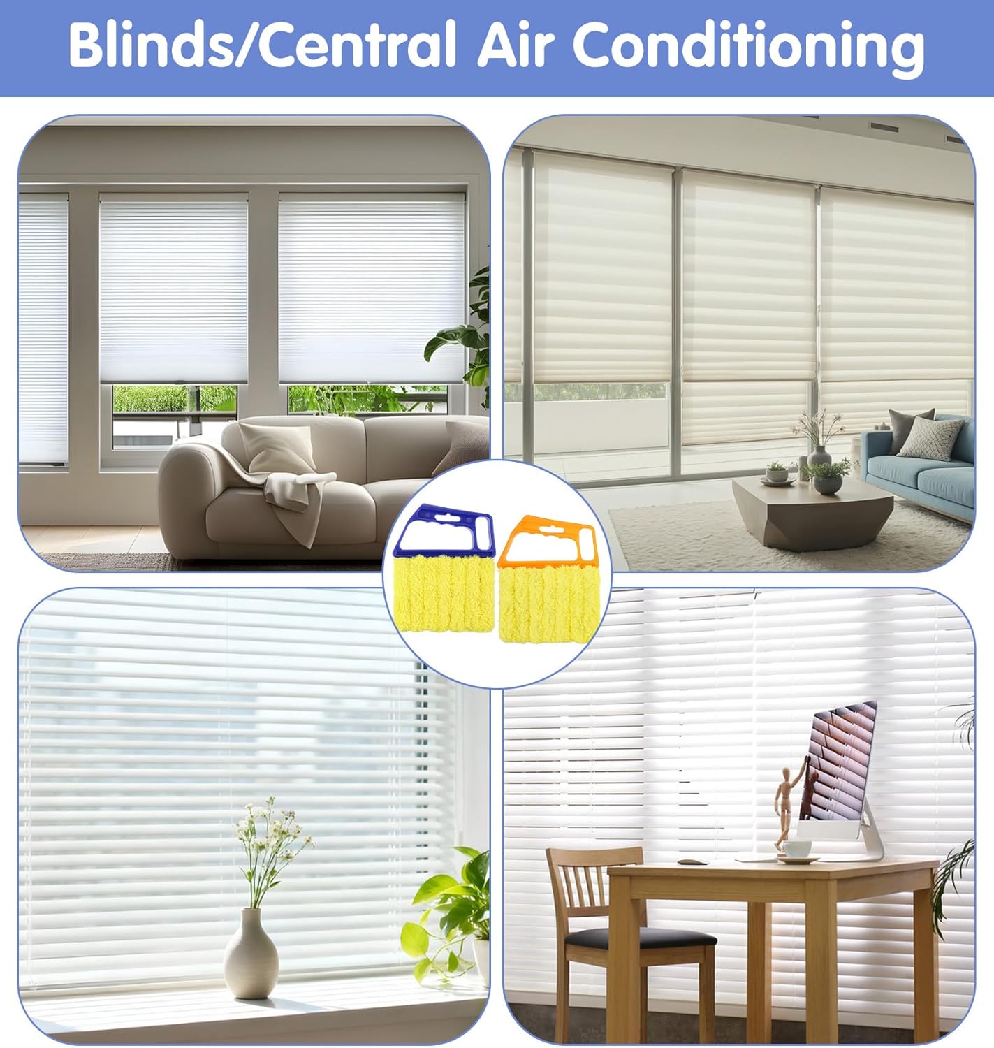 2 Pcs Blind Duster for Wood Blinds, 7-Finger Blind Cleaner Duster Tool, Microfiber Washable Blinds Cleaner Tool for Window & Air Conditioner, Reusable Dusting Brush