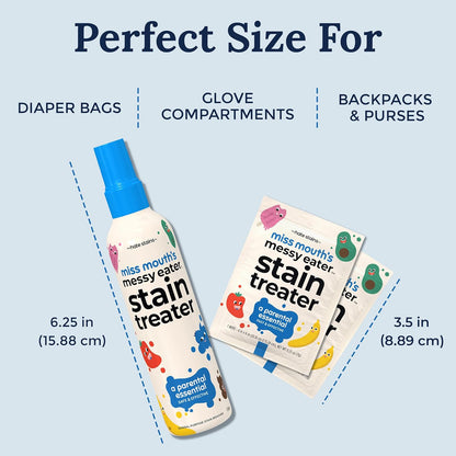 Miss Mouth's Messy Eater Stain Treater Spray - 4oz & 10 Wipes Stain Remover - Newborn & Baby Essentials - No Dry Cleaning Food, Grease, Coffee Off Laundry, Underwear, Fabric