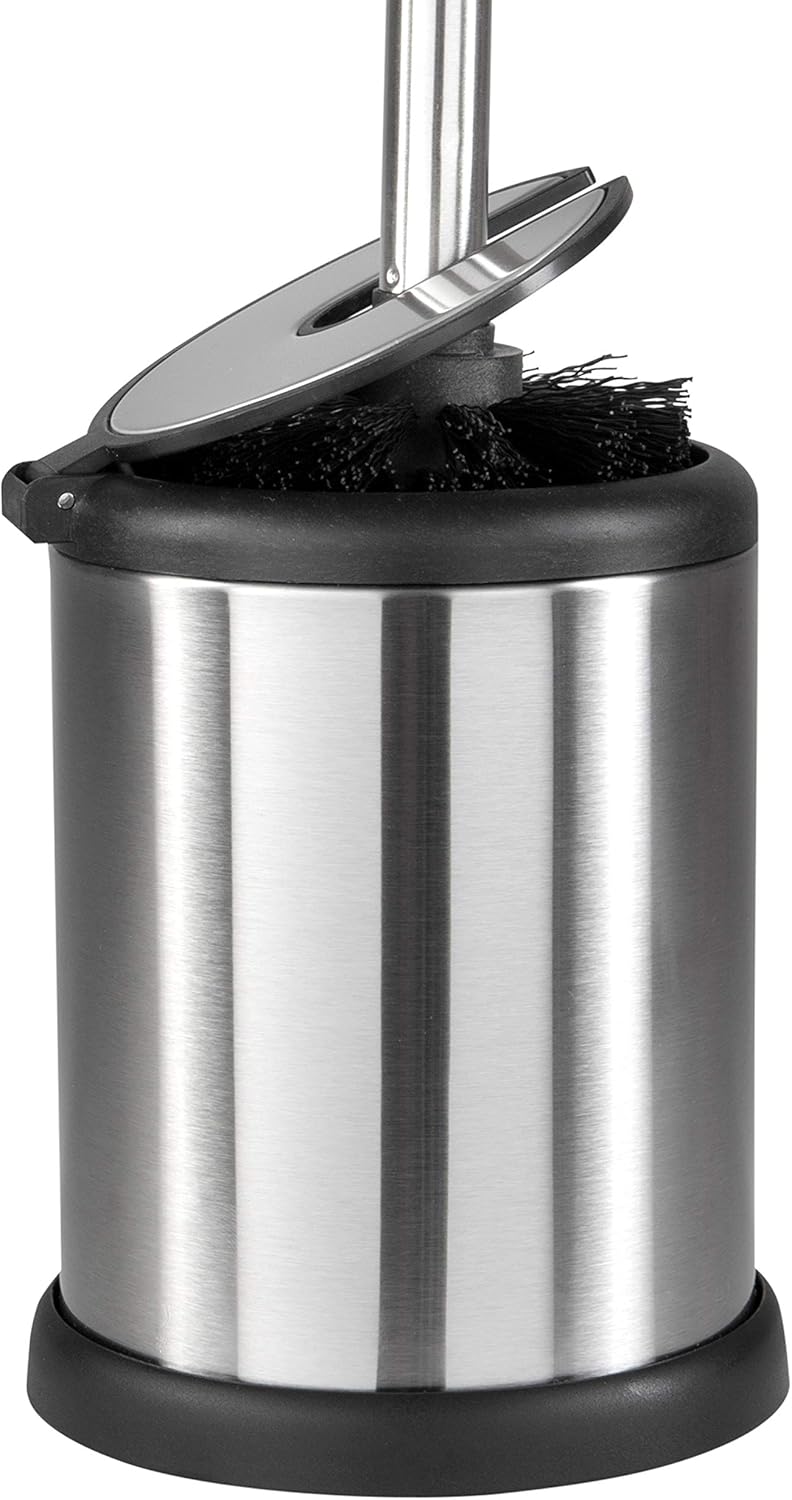 Bath Bliss Toilet Brush and Holder | Self Closing Lid | 360 Degree Brush Head | Bathroom Cleaning | Compact Size | Storage and Organization | Stainless Steel